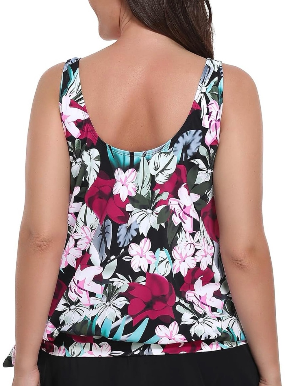 FULLFITALL Swimsuits Tankini Built In Bra Floral Black Pink Size 14 PTP 21” - Picture 3 of 10
